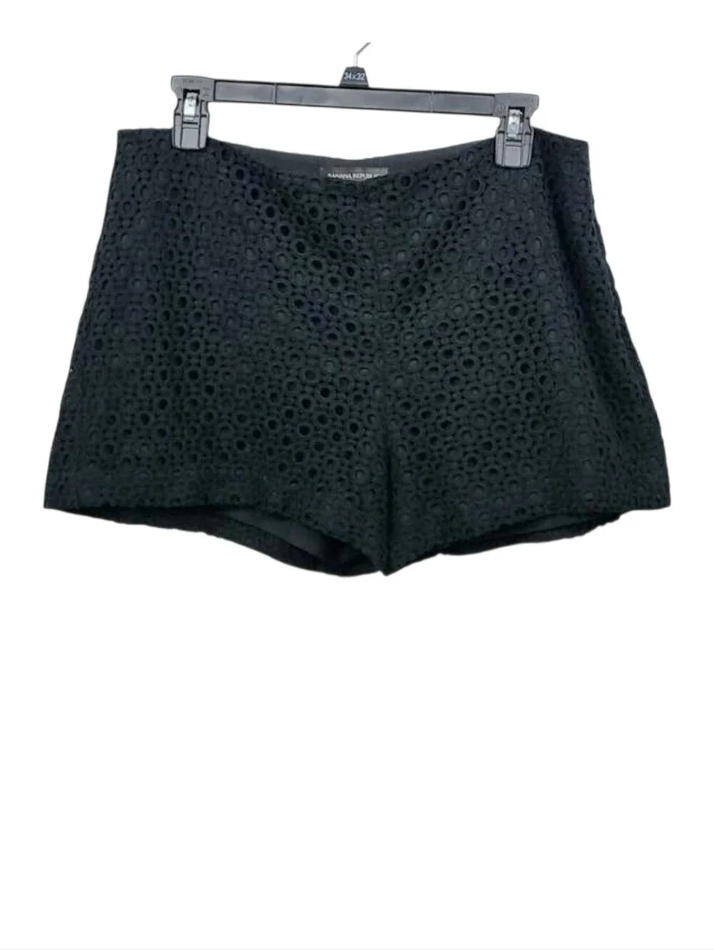 Banana Republic Black Crochet Eyelet Lace Shorts 12P Petite High Rise Lined Chic